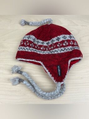 Everest Designs 100% Wool Winter Trapper Hat Ear Flaps Tassels Red Gray Nepal